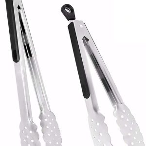 harmiey Kitchen Tongs, 2 packs Barbecue Tongs (9” and 12”) Stainless Steel Cooking Tongs Heat Resistant Handle Smart Locking Clip Non-Slip for BBQ, Salad, Grill, Fry, Serving