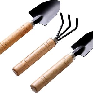 3 Pieces Stainless Steel Garden Tools, Gardening Tools with Wood Handle, Rust-Proof Gardening Kit Garden Shovel Garden Rake Garden Trowel, Ideal Gardening Gifts for Women