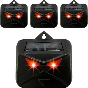 4 Packs Solar Powered Nocturnal Animals Repeller, Skunk Repeller, Raccoon Repeller, Deer Repeller, Nocturnal Animals Solar Predator Control Light Coyote Deterrent Devices with Red LED Strobe Lights